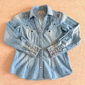 Panhandle Slim Retro Western Shirt Embroidered Pearl Snap Shirt Womens M